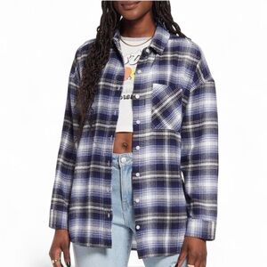 BP Boyfriend Plaid Button Down Shirt Navy XS